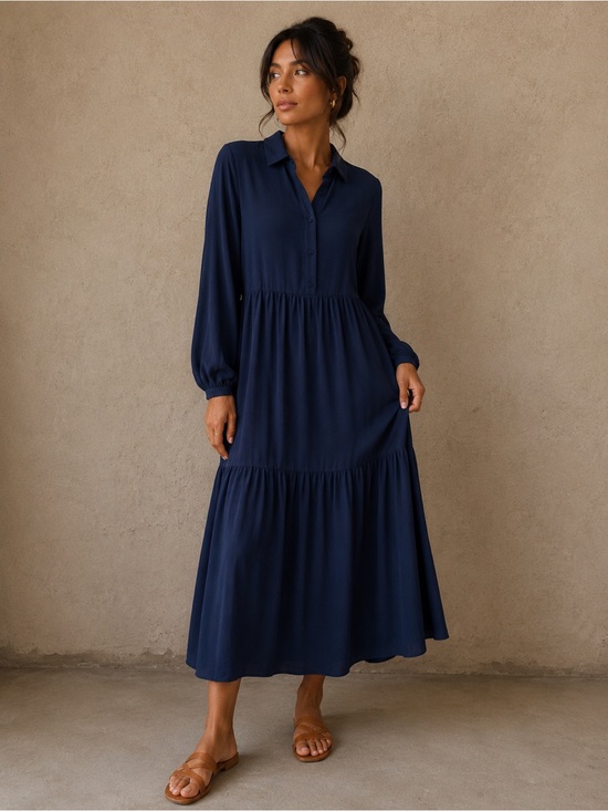 Rachel Zoe Dresses & Skirts - Rachel Zoe Classic Navy Long-Sleeve Tiered Shirt Dress with pockets